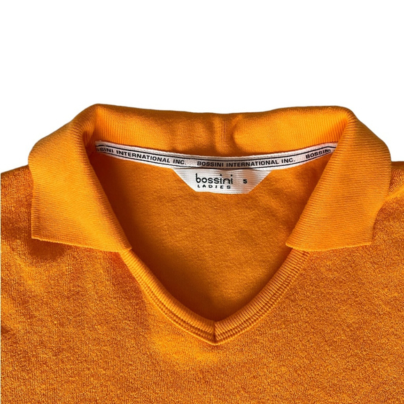 Vintage Bossini Orange Terry Cloth Short Sleeve Polo Shirt Size S - Picture 4 of 6